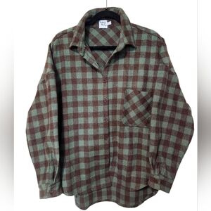 Princess Polly Green and Brown Plaid Mid Weight Flannel Shirt Jacket Size 8